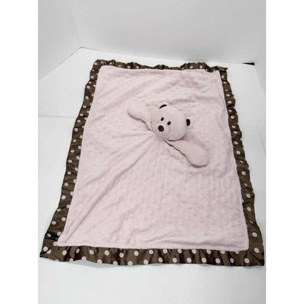 First and Main Tickled Pink Bear Large Lovey Blanket Plush Brown Polka Dots